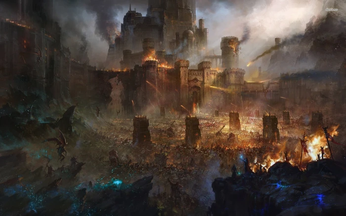 concrete castle illustration artwork fantasy art army The Lord of the Rings 2k