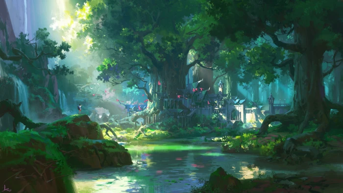Fantasy City Forest Nature Tree 2k