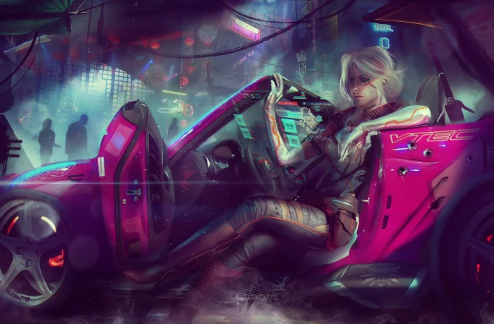 girl the city fiction car Witcher art cyberpunk 37 2k