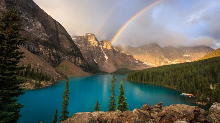 Lakes Blue Landscape Mountain Rainbow Scenery beauty in nature 2k