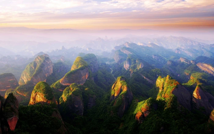 landscape photography of mountains sunset China mist clouds 2k