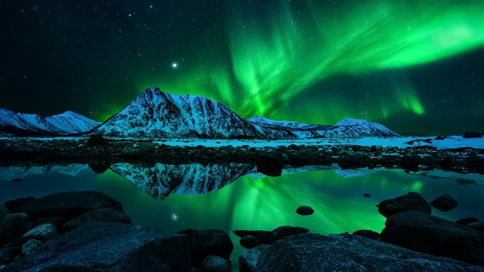 landscape night mountain starry lights sky 2k