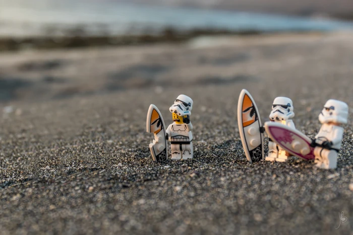 LEGO Star Wars humor toys sand depth of field gray surfboards 2k