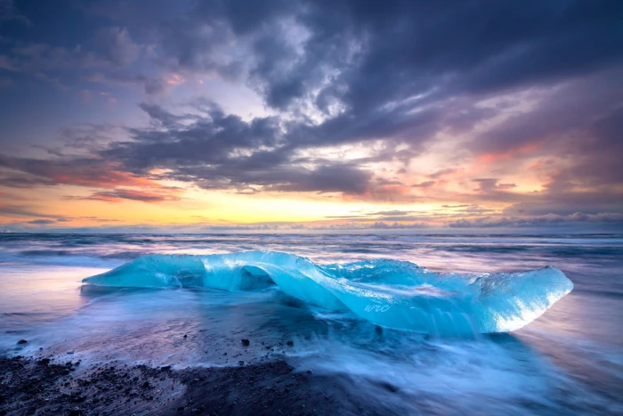 nature landscape beach ice clouds sea 2k