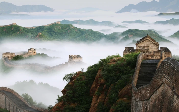 nature landscape trees China Great Wall of hills 2k