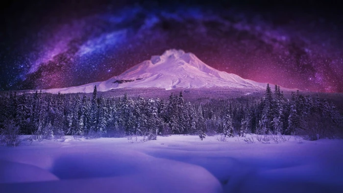 nature purple milky way sky snow winter stars starry 2k