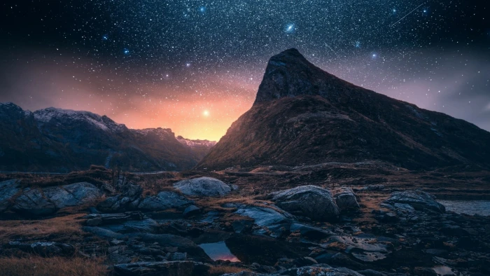 nature sky astronomy starry night mountain 2k