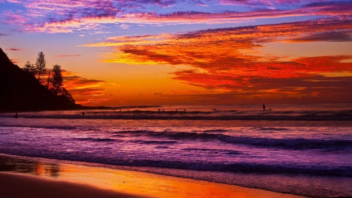 nature sun beach sunset sky sea water ocean orange 2k