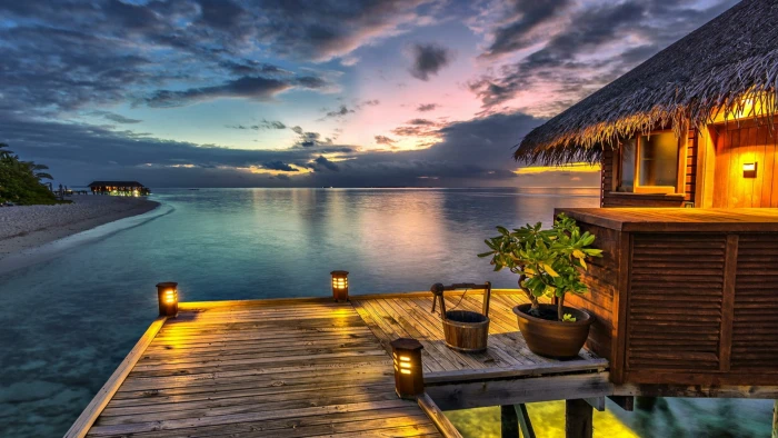 nature sky reflection water cloud resort tropics sunset 2k