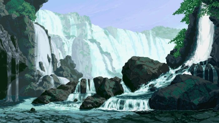 painting of waterfall digital art pixel pixels pixelated 2k