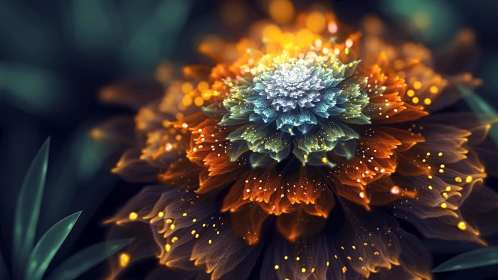 orange and blue flower digital wallpaper fantasy art fractal flowers 2k
