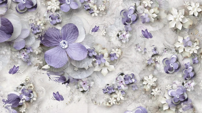 Purple Paper Flowers diamonds white purple butterflies lavender 2k