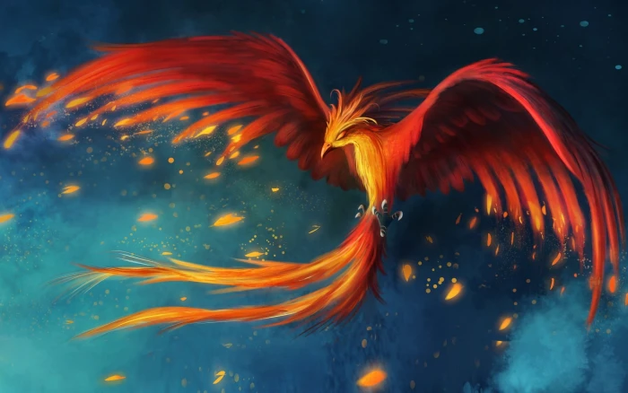 red and orange falcon digital wallpaper art fantasy 2k