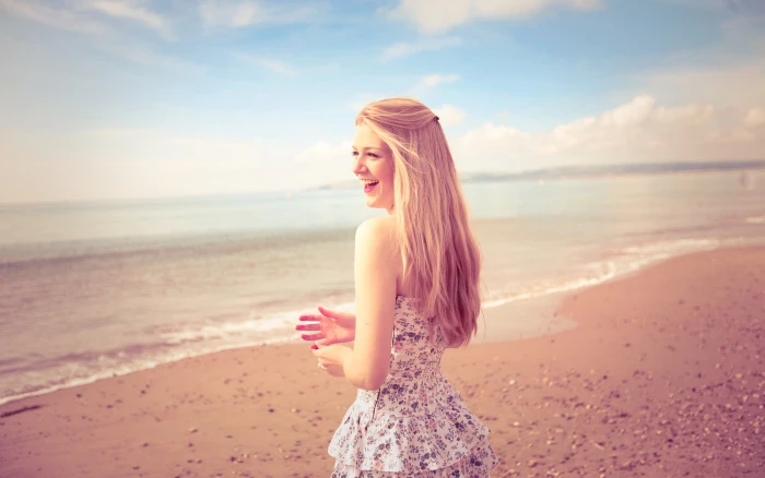 sand beach summer girl landscape smile mood shore hair 2k