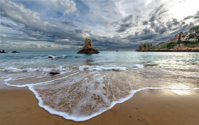 seashore and rock formation nature landscape beach morning 2k