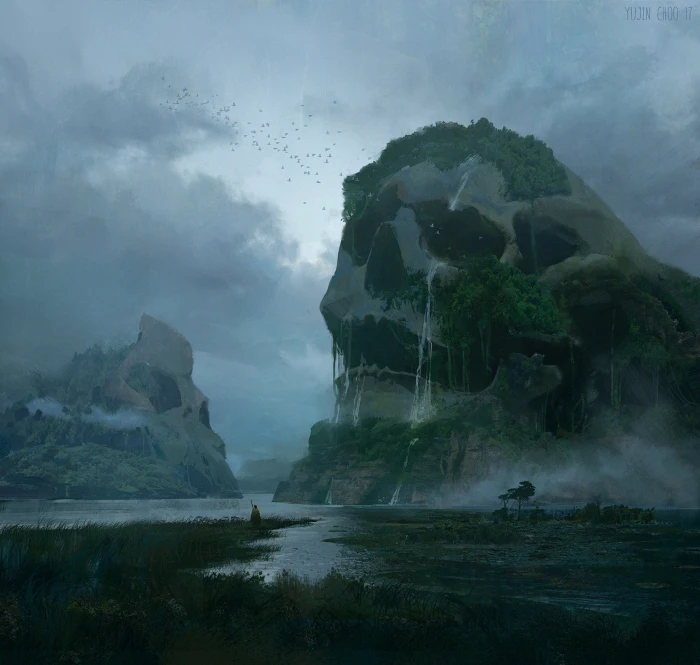 skull island illustration artwork fantasy art nature water 2k