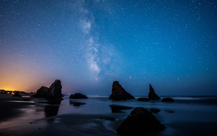 Stars Night Beach Rocks Stones HD nature 2k