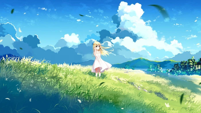 summer nature anime art girl 2k