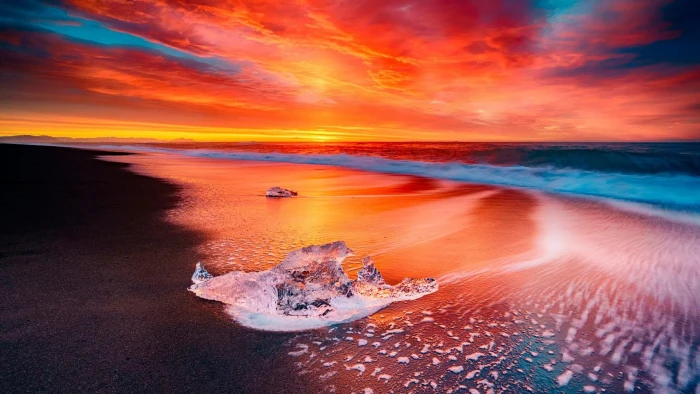 water red sky cold frost freezing frosty ice sand beach 2k