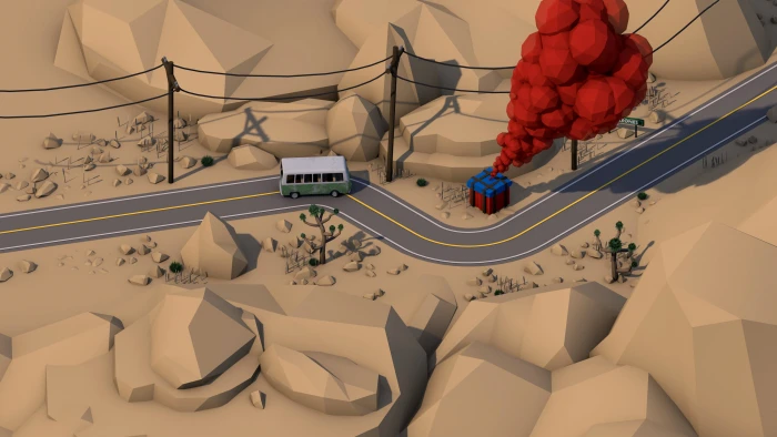 white and green mini van Player Unknown Battleground low poly 2k