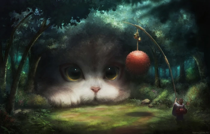 white cat illustration artwork digital art fantasy animal 2k
