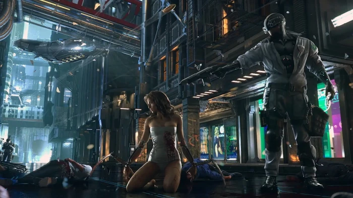 woman wearing gray dress wallpaper futuristic city Cyberpunk 2k