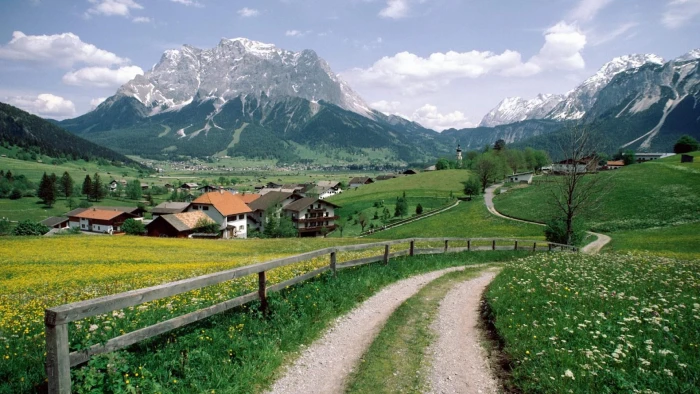 Alpine Village In Austria mountain valley road nature and landscapes 2k