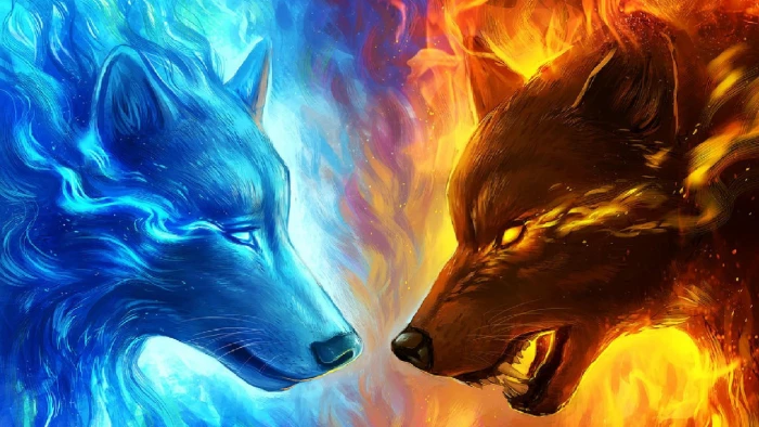 animals blue red ice fire abstract 2k