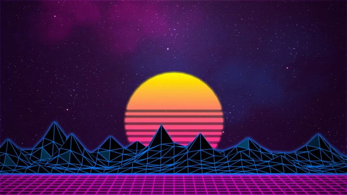 black and yellow mountains illustration New Retro Wave neon 2k