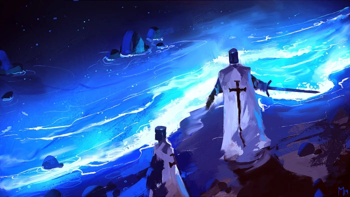 digital art artwork fantasy knight beach Templar cape 2k