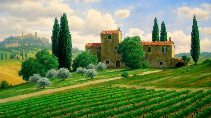 grass castle house cottage italy tree village meadow 2k