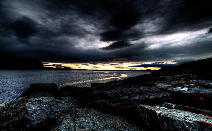 panorama photography of calm body sea with black sky Heaven 2k