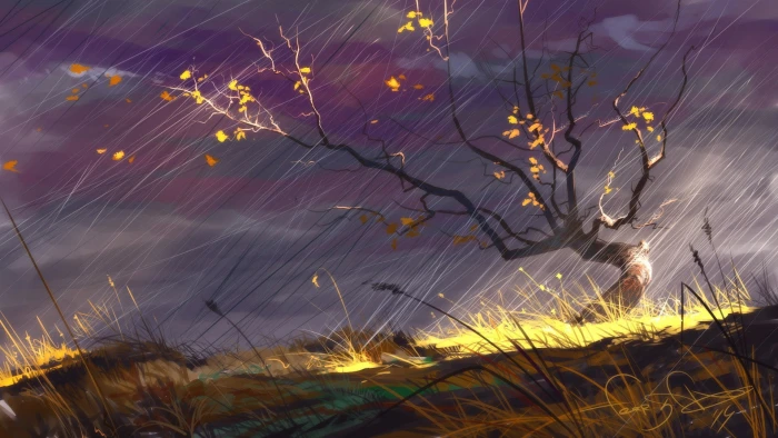 rain wallpaper digital art drawing landscape nature forest 2k