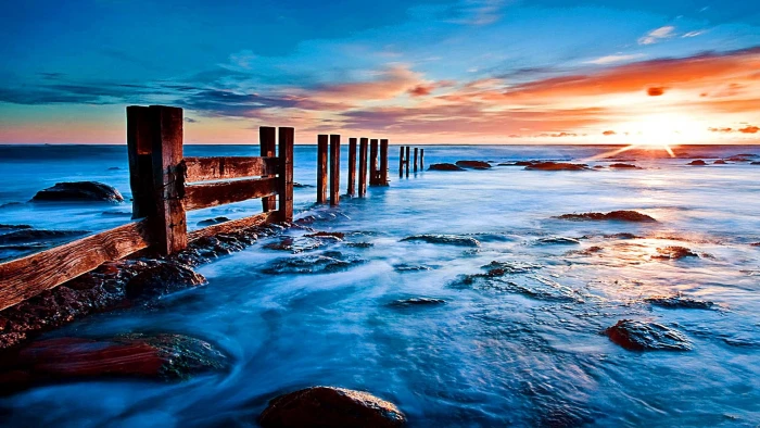 sea ocean horizon shore water sky wave sunset coast 2k