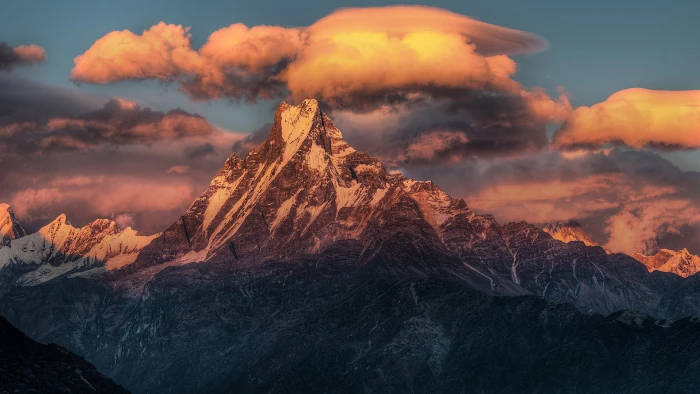snow mountain under cloudy sky landscape nature mountains 2k