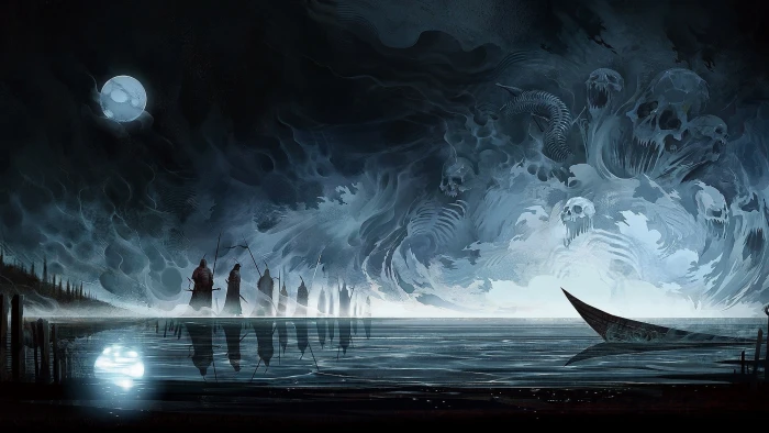 The River Styx wallpaper abstract death boat skull Moon 2k