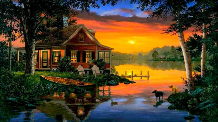 lakeside relaxing mood calm dream home painting art 2k
