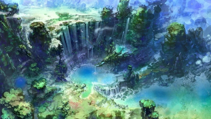 aerial painting of cliffs and body water artwork fantasy art 2k