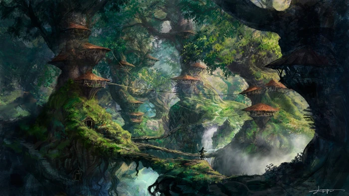 anime fantasy art landscape trees artwork beauty in nature 2k