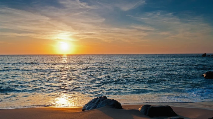 beach and sunset sea sky horizon water scenics nature 2k