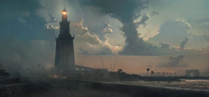 beige tower with light on top digital Assassin's Creed Origins 2k