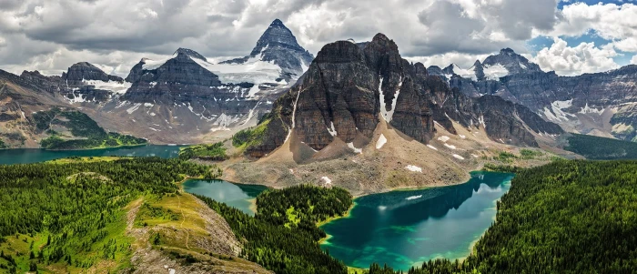 black rock mountain summer forest lake mountains clouds 2k