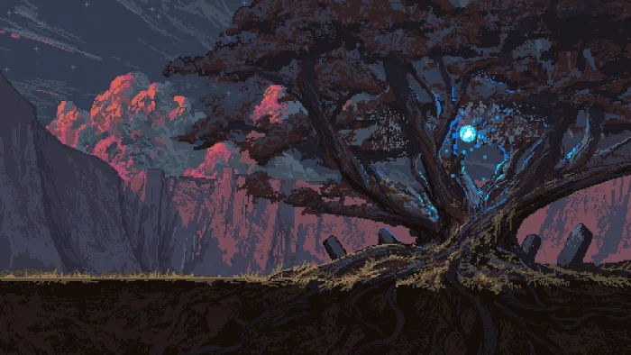 brown tall tree painting pixel art trees magic Noah Bradley 2k