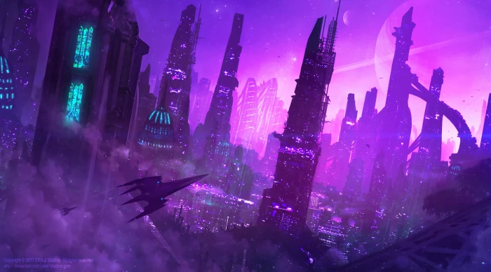 digital art artwork fantasy futuristic city 2k