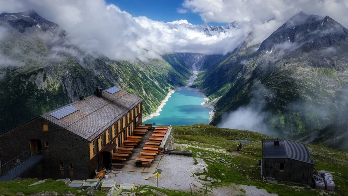 europe panorama view vista schlegeisstausee lago schlegeisspeicher 2k
