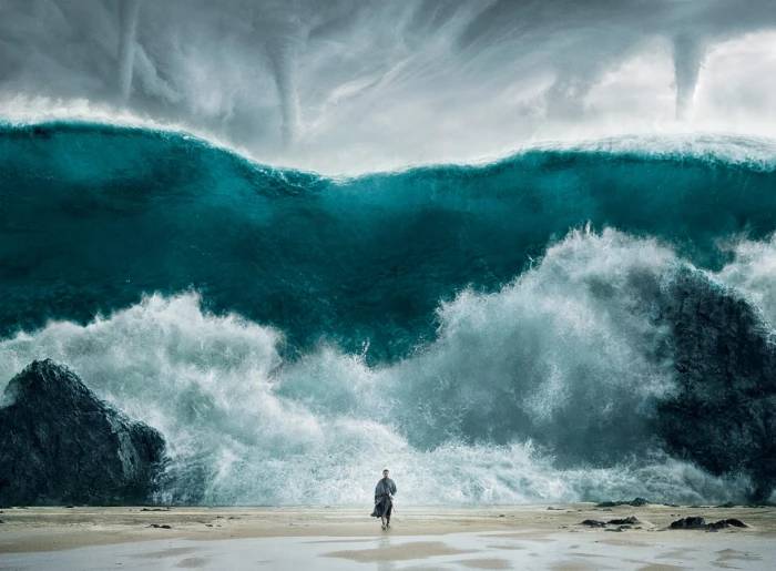 Exodus Gods and Kings Movie man walking away from tidal wave digital wallpaper 2k