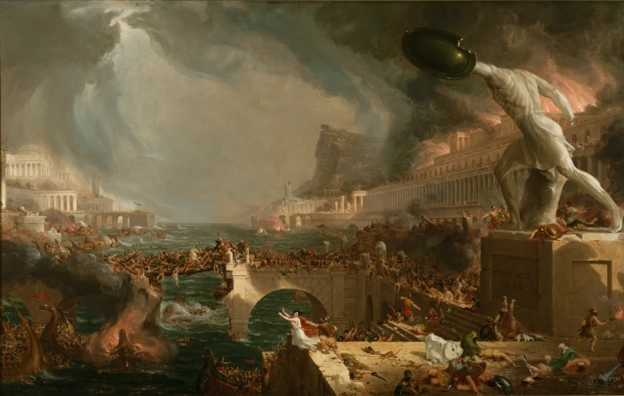 Greek statue wallpaper Thomas Cole The Course of Empire Destruction 2k