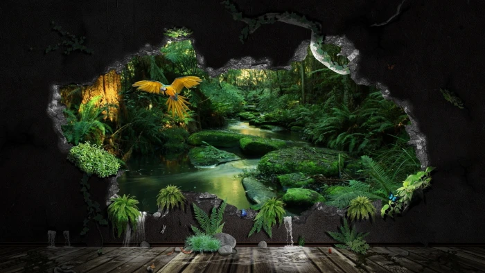 green leafed plant digital art CGI nature jungle stream 2k