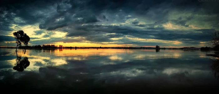 landscape photography nature reflection clouds water trees 2k