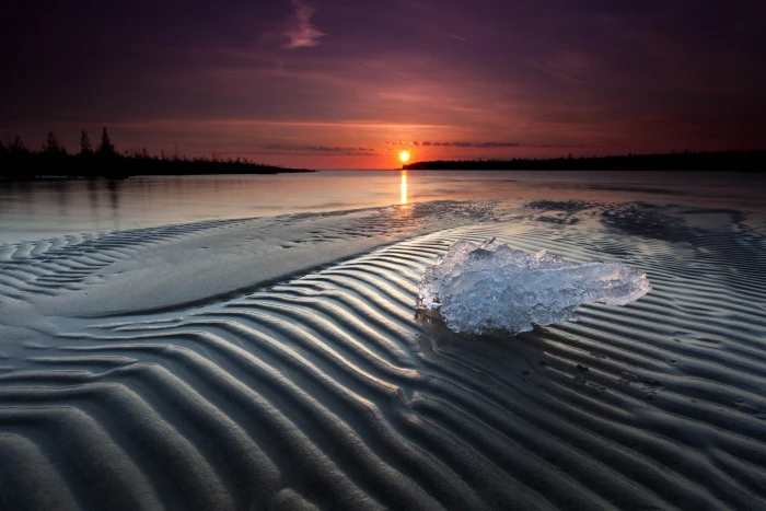 nature beach ice sunset 2k